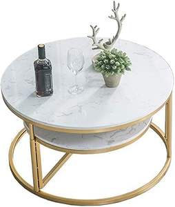 Juego de 2 Mesas de Centro Geométricas Modernas de Lujo para Sala de Estar, Decoración con Marco de Metal Dorado, Vidrio Templado, Fácil Montaje - Product Image 3