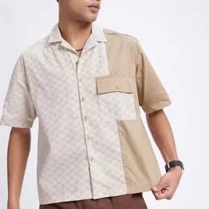 Camisa informal de algodón 100% para hombre, diseño estampado de ajuste extragrande, método de tejido de punto teñido transpirable y liso, suministro ODM - Product Image 1