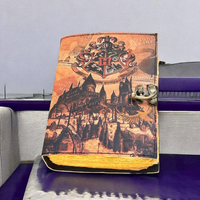 Journal artisanal vintage en cuir véritable avec impression Château de Poudlard, carnet de sorts, livre de magie vierge, Grimoire de sorcier, cadeau de remise de diplôme