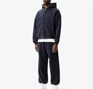 Logo personnalisé lourd 450GSM coton polaire vierge survêtement zippé pantalon de survêtement et sweat à capuche baggy ensemble survêtements pour hommes - Product Image 4
