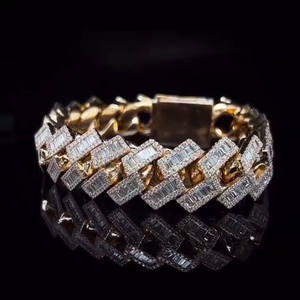 Pulsera Cubana de Lujo con Moissanita de 10 Quilates, Plata de Ley con Baño de Rodio y Acabado en Oro Amarillo, Brillo VVS, Estilo Moderno Hip Hop Unisex - Product Image 2