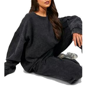 ผู้ผลิตที่กําหนดเองที่กําหนดเองกรดล้างระบายอากาศ Sweatsuit วอร์มผู้หญิงล้างเสื้อกันหนาวหมวก Joggers ชุด 2 ชิ้น - Product Image 5