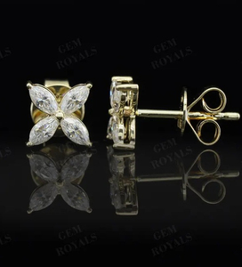 Goujons floraux Marquise en or massif 14 carats, boucles d'oreilles en diamant de laboratoire, boucles d'oreilles en diamant de laboratoire coupe marquise, boucles d'oreilles fleur minimaliste - Product Image 2