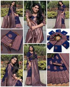 Sari en tissu doux avec motif jacquard lourd et zari, avec pièce de blouse, pour femmes, tenue de soirée, tissage indien et pakistanais pour adultes - Product Image 5