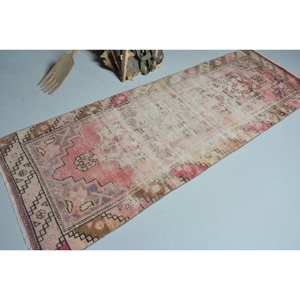 Tapis Turc Vintage Rouge Beige Laine Grande Surface 3.1 X 8.5ft Patchwork Rectangle Couloir Design Latex pour Chambre Salon Utilisation - Product Image 2