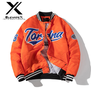 ELEVATEX INTERNATIONAL <b>Men's</b> Orange Canvas Varsity <b>Jacket</b> Stand Windproof Breathable Winter <b>Baseball</b> Coat Featuring Toronto - Product Image 1