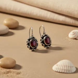 Pendientes Colgantes Vintage de Plata Tibetana con Granate para Mujer, con Engaste de Bisel Floral, Joyería de Aleación, Regalo Estilo Bohemia, Aniversario - Product Image 2