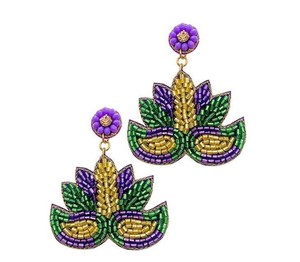 Mardi Gras Seed bead artesanía Accesorios festivos con cuentas Pendientes de cuentas caprichosos Adornos brillantes - Product Image 1