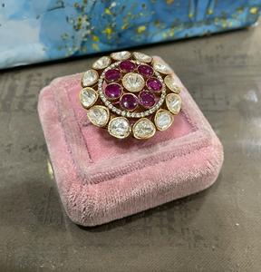 Clásico tradicional desgaste Real Kundan chapado en oro ajustable elegante anillo para bodas fiestas compromisos desgaste para mujeres - Product Image 6