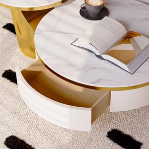 Table basse moderne écologique, combinaison de meubles de salon, table ronde en ardoise, design luxueux, cadre en acier inoxydable - Product Image 5