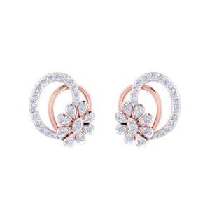 14K <b>Rose</b> <b>Gold</b> Flower-Shaped <b>Stud</b> <b>Earrings</b> for Women for Engagement Wedding Anniversary or Party with Diamond As Main Stone - Product Image 1