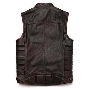 <b>Men's</b> <b>Brown</b> Vintage Real Leather Motorcycle Vest Cowhide Genuine Leather <b>Waistcoat</b> with Slim Sleeveless Jackets for Winter - Product Image 4