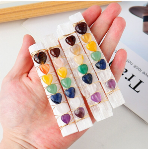 Palos de selenita de siete chakras naturales, alambre envuelto con pequeños corazones, chacra de alta calidad, gran oferta - Product Image 2