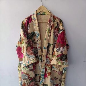 Peignoir en coton indien imprimé floral fait à la main Robe longue Kimono Style Kantha Vêtements de nuit grande taille Prix de gros - Product Image 1