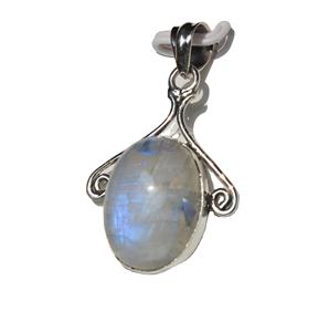 Fabriqué à la main unisexe bohème 925 pendentif en argent Sterling arc-en-ciel pierre de lune en forme de goutte lunette réglage hindouisme inspiré guérison - Product Image 6