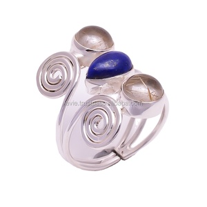 Anillo sólida de plata 925 con piedras preciosas naturales lapislázuli rutilo dorado joyería de boda hecha a mano por proveedor de confianza - Product Image 1