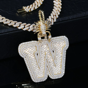 Collar con Colgante de Letra W con Incrustaciones de Diamantes de Imitación y Dije de Escorpión, Estilo Hip Hop - Product Image 1