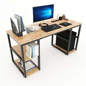 Solid Wood Computer <b>Desk</b> Iron Frame <b>Simple</b> Design Bookshelf Drawer Storage Shelves Rubberwood for Bedroom Application COD68044 - Product Image 1