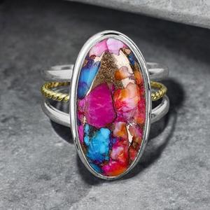 Bague Kingman Rose Dahlia Turquoise en argent sterling 925, bijoux en pierres précieuses faits à la main, cadeau pour elle - Product Image 3