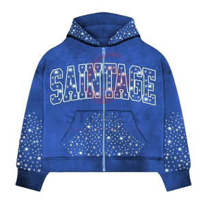 YKK Full Zipper <b>Hoodie</b> for Men 100% French Terry Cotton High Quality Embroidered <b>Rhinestones</b> Custom Sizes OEM Service Autumn - Product Image 1