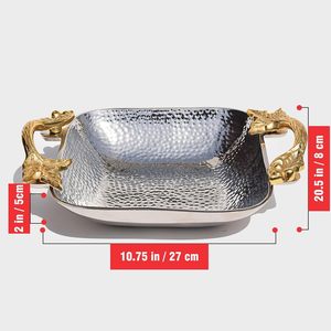 Plateau lourd en acier inoxydable fait à la main avec poignée florale dorée Décoration de service de nourriture de restaurant Commande en gros - Product Image 4