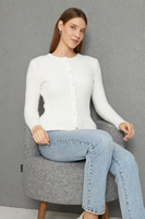 Cárdigan de Punto Acanalado con Hilo de Pluma de Textura Suave para Mujer, Cárdigan con Botones, Cálido, Elegante y Cómodo