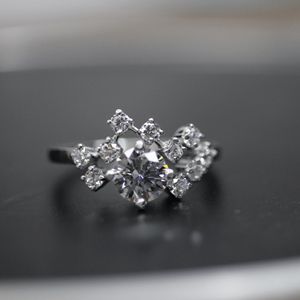 Round Cut Diamond 4 Prong <b>Set</b> Cluster Engagement <b>Ring</b> For <b>Women</b> - Product Image 1