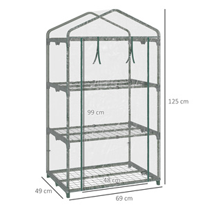 For Outsunny Mini <b>Greenhouse</b> with Transparent <b>Plastic</b> <b>Cover</b> & Steel Frame 69x49x125cm with 3 Shelves for Garden Use - Product Image 3