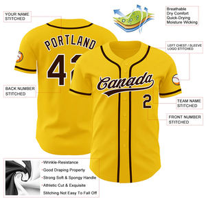 Trending 2024 Baseball Uniform Jersey Polyester Made <b>Yellow</b> Color Applique Embroidery Team Wear Baseball Team Jersey for Sports - Product Image 3