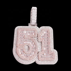 Pendentif en moissanite glacé, argent 925, grand charme lettre initiale, coupe baguette, hip hop, VVS, pendentif en moissanite personnalisé - Product Image 3