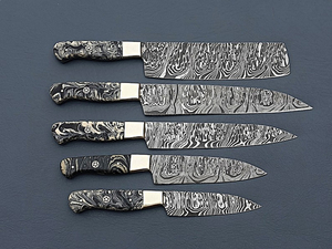 Nouveau 2025 Ensemble de couteaux de chef PRESTIGE BLADES 5 pièces OEM personnalisé, en acier Damas fait main, conception ambidextre, tranchant, durable, manche en corne noire - Product Image 6
