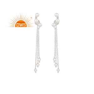 Pendientes colgantes de piedras preciosas con cuentas de perlas naturales de plata de ley fina más vendidos, fabricante de joyería personalizada - Product Image 1