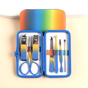 Kits d'outils de beauté de couleur jaune et bleue 7 pièces maison et salon utilise des coupe-ongles et un ensemble de ciseaux - Product Image 1