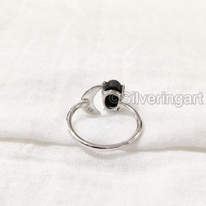 Anillo de mujer Natural crudo negro turmalina piedra preciosa octubre piedra de nacimiento luna creciente joyería hecha a mano anillo de plata esterlina 925 - Product Image 6