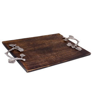 Plateau de service en bois de manguier brun antique poignées en laiton bol de nouilles de restauration rapide équipement de cuisine pour la restauration florale personnalisable - Product Image 6