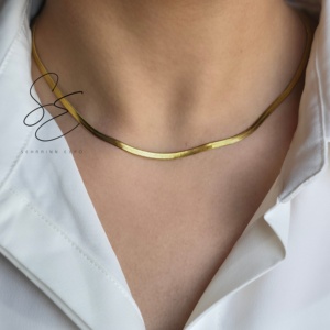 Cadena de serpiente chapada en oro de 18 quilates, cadena de espiga, collar moderno de acero inoxidable hipoalergénico y antideslustre para hombres y mujeres - 3 mm - Product Image 3