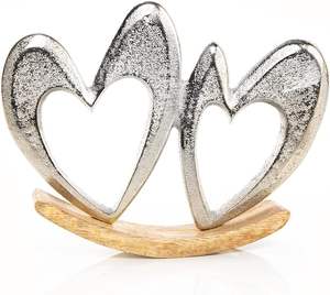 Figura de 2 Corazones de Fabricación OEM, Regalo de San Valentín, Decoración de Boda, Metal Plateado y Madera, Tamaños Personalizados - Product Image 1