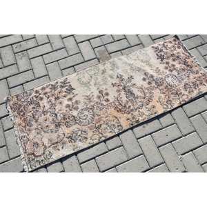 Vintage 1,8 X 4.8ft Rosa Beige Alfombra de lana turca Clásico Gran área Rectángulo Patrón de retazos abstracto Látex para uso en el pasillo - Product Image 2