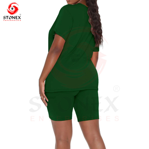 Ensemble de survêtements de jogging décontractés personnalisés pour femmes T-shirt à manches courtes et col en V avec short pour adolescentes en automne - Product Image 5
