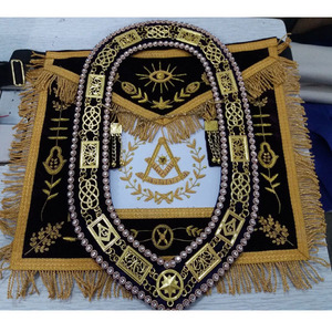 MASONIC REGALIA PAST MASTER DELANTAL TOTALMENTE BORDADO A MANO AZUL TERCIOPELO Flecos 100% Piel de cordero Delantal masónico Alambre de bordado a mano - Product Image 1