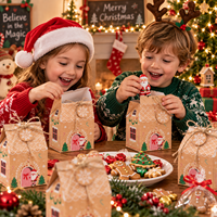 Boîte cadeau en papier kraft pour bonbons et biscuits de Noël, très vendue, 24 pièces par ensemble, emballage festif en forme de maison