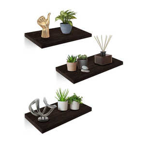 3-Piece Floating Wooden Shelves 30x15 cm for Home <b>Decoration</b> Office Living Bathroom <b>Wicker</b> Metal <b>Wall</b> Shelf Christmas Art - Product Image 1