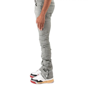 กางเกงยีนส์ผู้ชายทรงขาบานเข้ารูปมีรูระบายเหงื่อผ้ายีนส์สีขาวสีน้ำเงินออกแบบได้ตามต้องการขนาดพิเศษ - Product Image 5