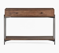 Tiroir de rangement industriel en manguier massif finition marron pieds en métal bureau maison salon couloir Table Console