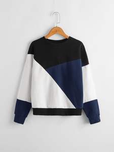 Sudadera con capucha con cordón y manga raglán de bolsillo canguro con bloqueo de Color personalizado de algodón de calidad de fábrica para mujer - Product Image 6