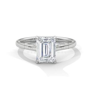 Elegante anillo de bodas de plata de ley 925 con corte esmeralda Solitaire VVS Clarity Leb Grown Diamond Joyería de tamaño personalizado - Product Image 2