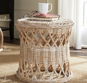 Mobilier de salon personnalisé tabouret de table rond en bambou tressé table d'appoint en rotin console de jardin patio restaurant incrustation d'os - Product Image 2