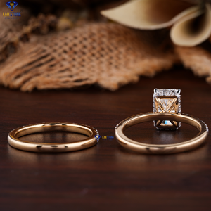 2.74TDW Radiant & Round Cut Diamond Yellow Gold Ring by Lab-Stone Sunshine Sparkling Diamond Ring Color DE LA - Product Image 4