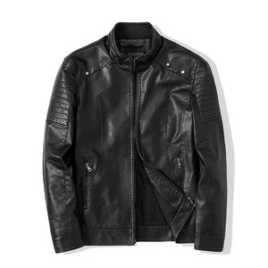 2025 <b>Men's</b> Stand Collar PU Leather <b>Jacket</b> Fall Winter Thermal Lined Full Zip <b>Slim</b> <b>Fit</b> Casual Streetwear <b>jacket</b> for <b>men</b> - Product Image 2