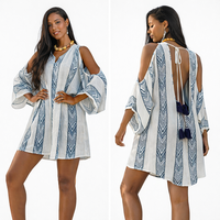 Robe Courte Drapée Tissée Écologique Brodé Sans Bretelles Froncée Florale Manches Longues Taille Naturelle Coupe Droite